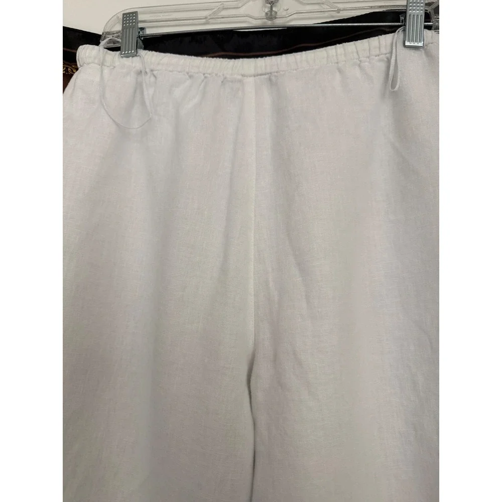 Jones New York White Linen Wide Leg Drawstring Waist Summer Pants Womens